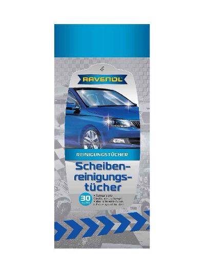 Влажные салфетки для стекол, зеркал и фар RAVENOL Scheibenreinigungstücher (30шт)